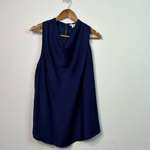Helmut Lang Navy Blue Stretch Draped Cowl Neck Sleeveless Blouse Women’s Large - Picture 1 of 15